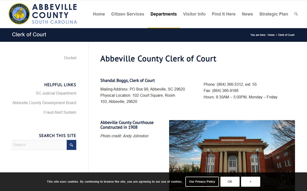 Abbeville County Clerk of Court office for criminal court records
