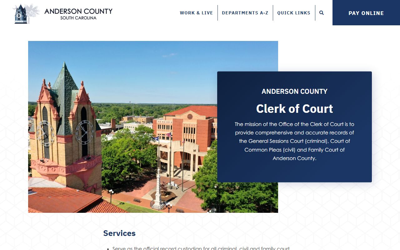Anderson County Clerk of Court office for criminal court records