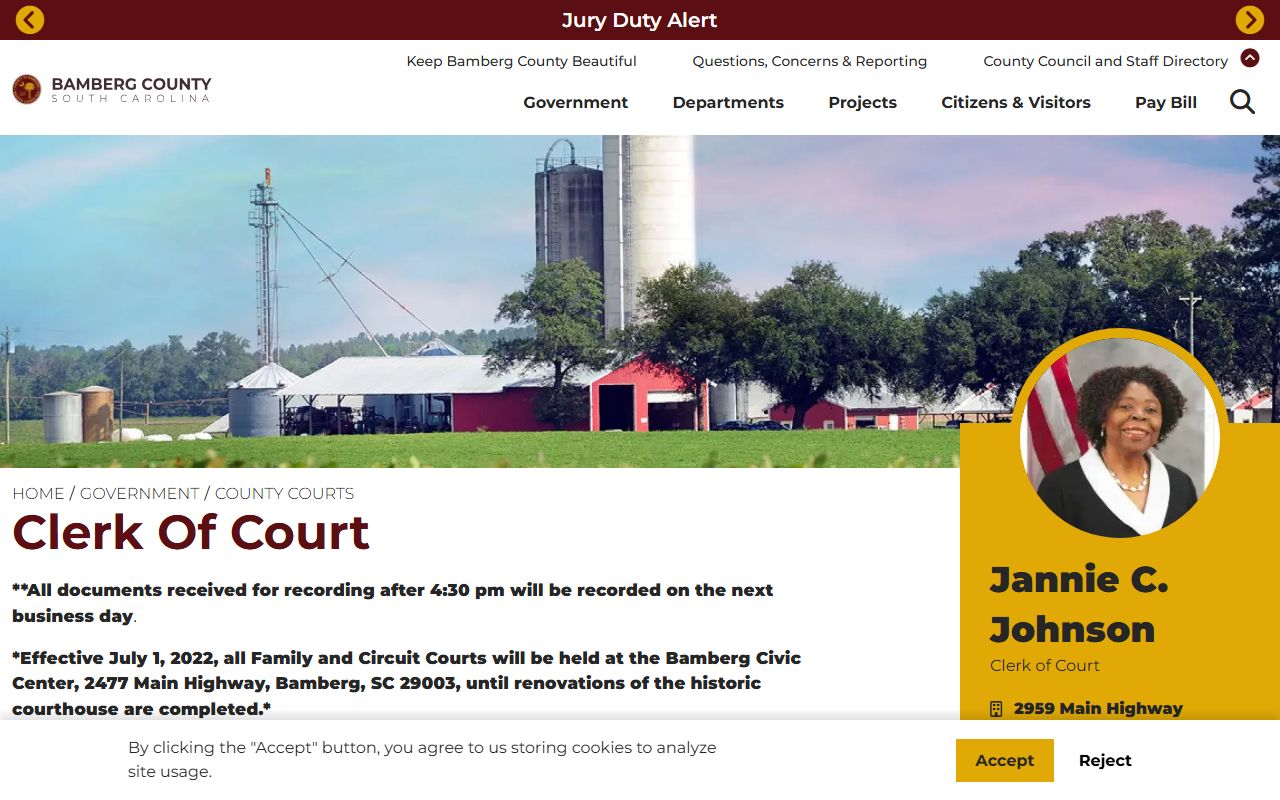 Bamberg County Clerk of Court office for criminal court records