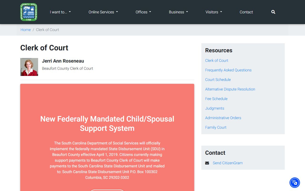 Beaufort County Clerk of Court office for criminal court records