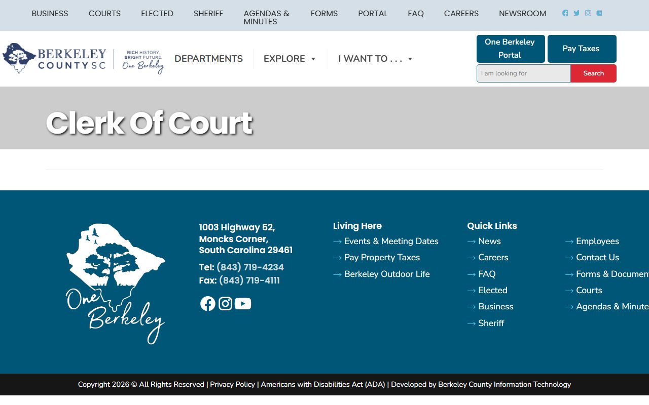 Berkeley County Clerk of Court office website for criminal court records