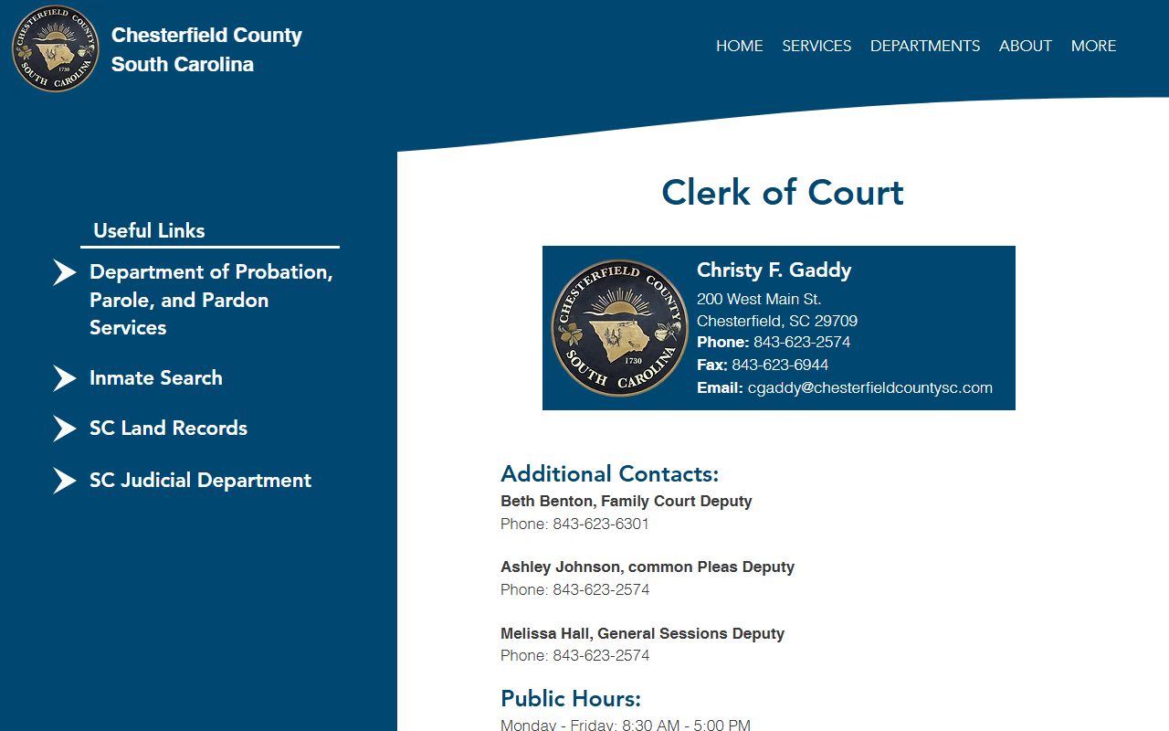 Chesterfield County Clerk of Court office for criminal court records