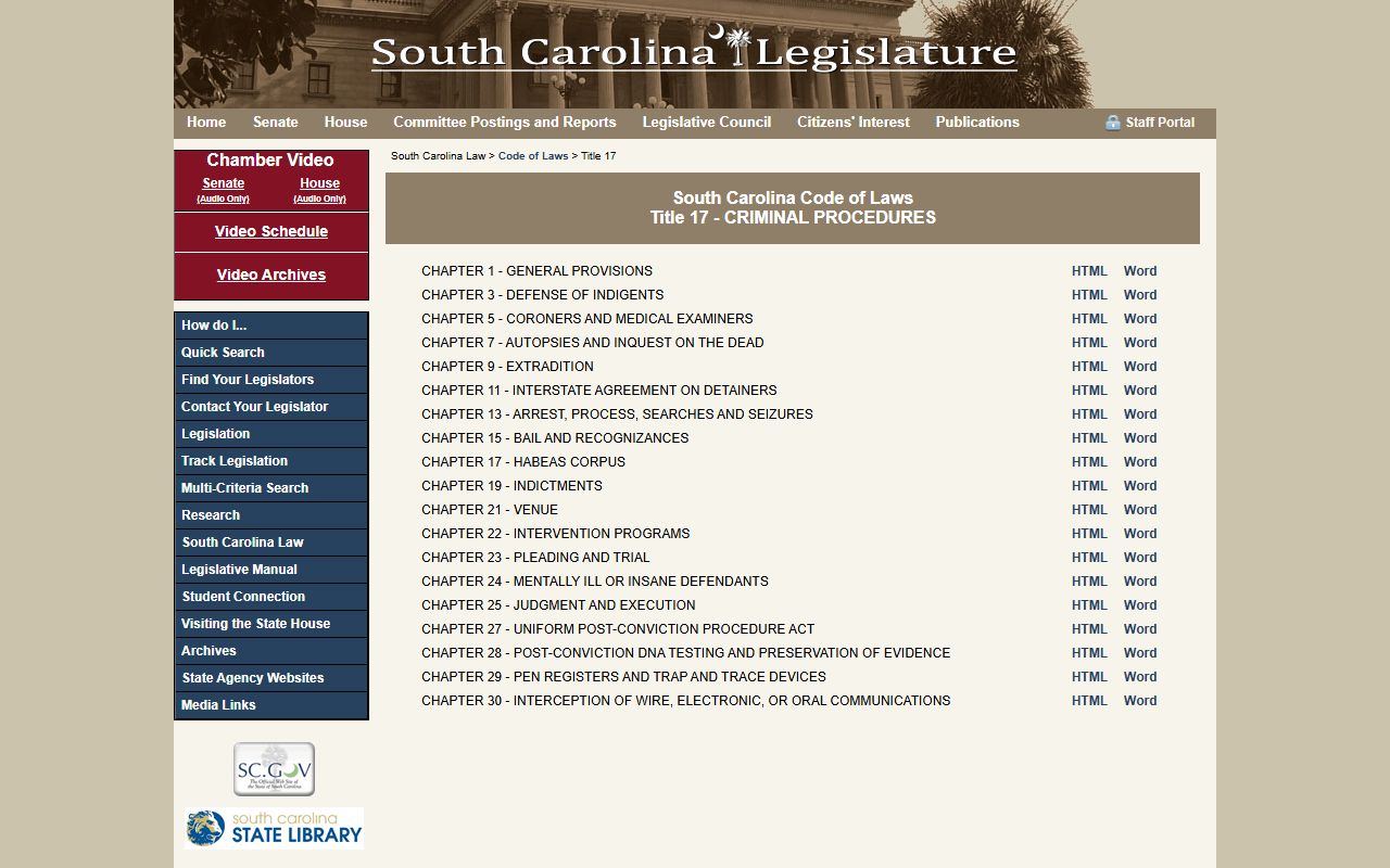 South Carolina Title 17 criminal procedure statute