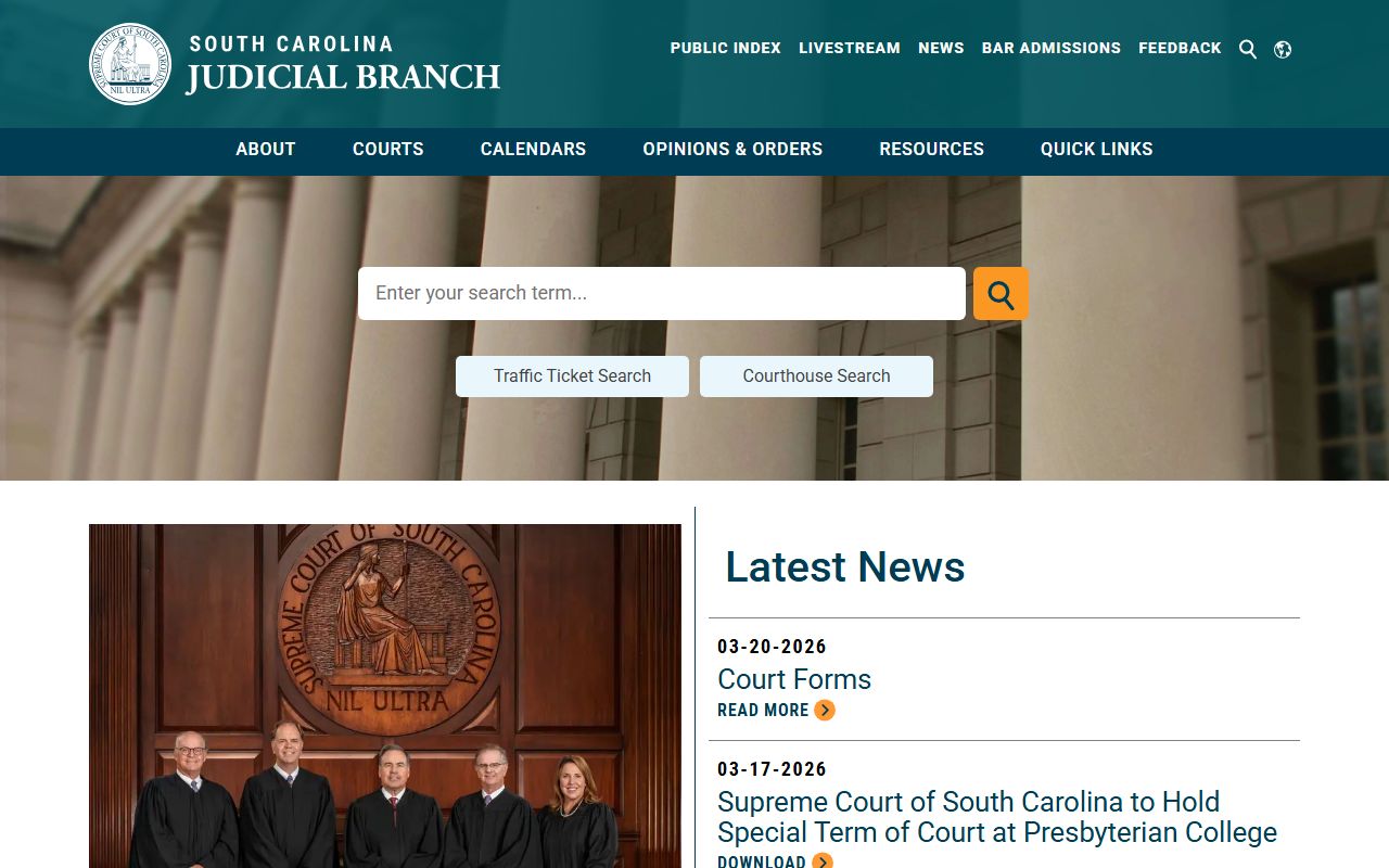 South Carolina Judicial Branch criminal court records homepage